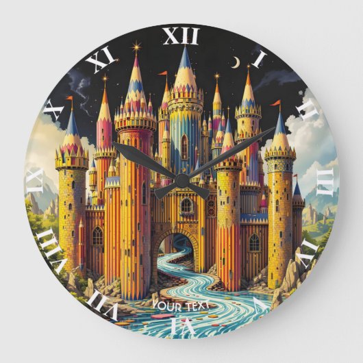Fantasy Cute Kasteel Van Potloden Grote Klok (Voorkant)