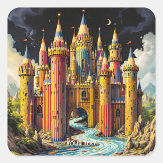 Fantasy Cute Kasteel Van Potloden Vierkante Sticker