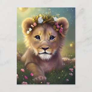 Fantasy Cute Kawaii baby lion cub Briefkaart