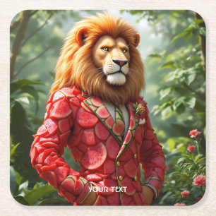Fantasy Cute Leeuw Watermeloen Pak Vierkante Kartonnen Onderzetter