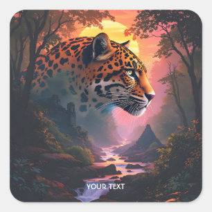 Fantasy Cute Luipaard Bij Zonsondergang Vierkante Sticker