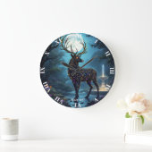Fantasy Cute Moon Deer Night Grote Klok (Huis)