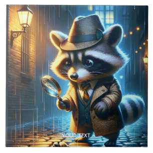 Fantasy Cute Night Wasbeer Detective Tegeltje