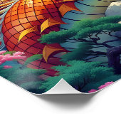 Fantasy Cute Orange Dragon Mountains Perfect Poster (Hoek)