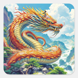 Fantasy Cute Oranje Draken Bergen Vierkante Sticker