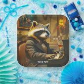 Fantasy Cute Piano Racoon Playing Papieren Bordje (Feest)