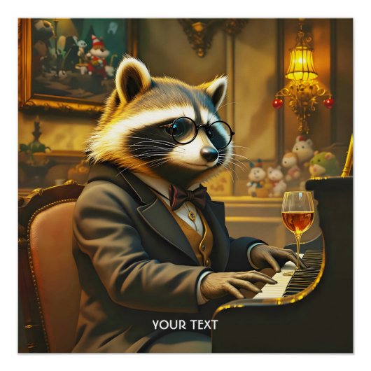 Fantasy Cute Piano Racoon Playing Perfect Poster (Voorkant)