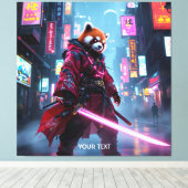 Fantasy Cute Samurai Rode Panda Canvas Afdruk (Insitu (Houten vloer))