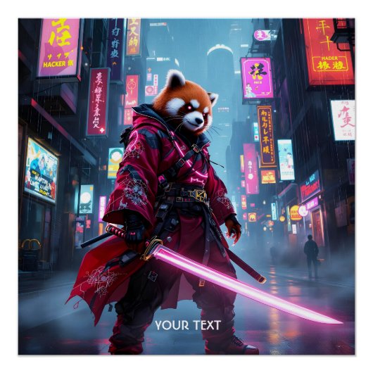 Fantasy Cute Samurai Rode Panda Perfect Poster (Voorkant)