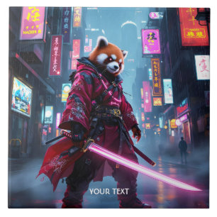 Fantasy Cute Samurai Rode Panda Tegeltje