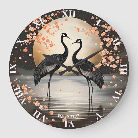 Fantasy Cute Two Black Cranes Grote Klok (Voorkant)