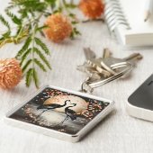 Fantasy Cute Two Black Cranes Sleutelhanger (Zijkant)