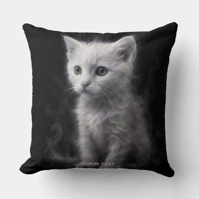 Fantasy Cute Witte Rook Kitten Kussen (Voorkant)