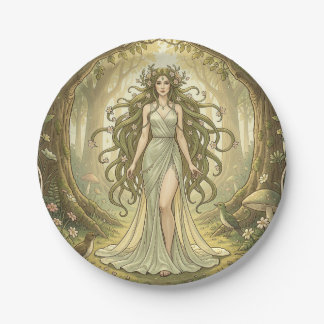 Fantasy dame in een betoverd bos papieren bordje