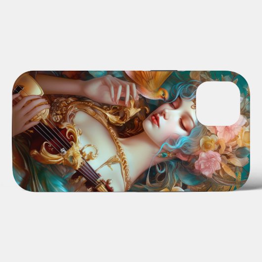 Fantasy dame met luit & vlinder vogel Case-Mate iPhone case (Achterkant (horizontaal))