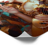 Fantasy dame met luit & vlinder vogel poster (Hoek)