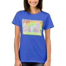 Fantasy dbl City Scape dames dames T-shirt blauw