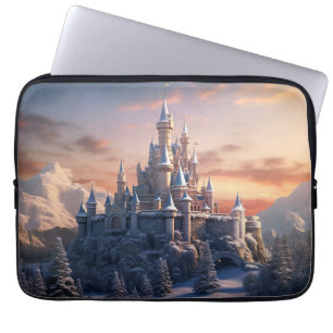 Fantasy digitaal kasteel in de bergen laptop sleeve