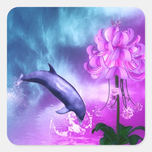 Fantasy Dolphin Vierkante Sticker (Voorkant)