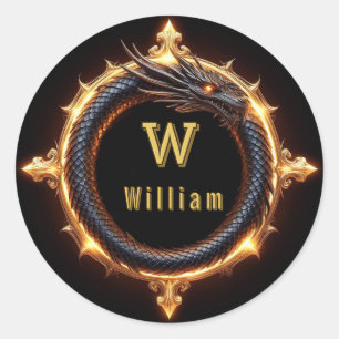 ✨ Fantasy Draak Aangepaste Naam Ring Ronde Sticker