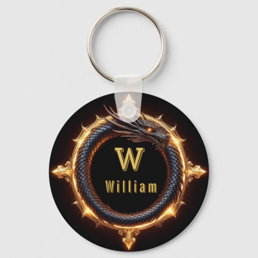 ✨ Fantasy Draak Aangepaste Naam Ring Sleutelhanger (Voorkant)