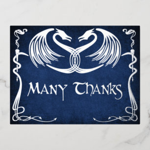 Fantasy Draak Blauwe Trouwkaart Bedankje Folie Feestdagen Briefkaart