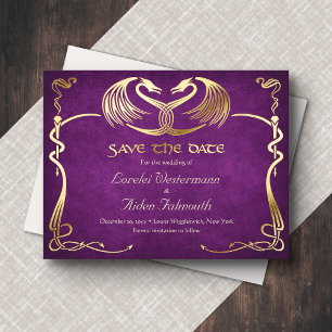 Fantasy Draak Bourgondië Trouwkaart 'Save the Date Folie Feestdagen Briefkaart