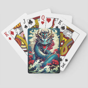 Fantasy draak en rode bloemen pokerkaarten