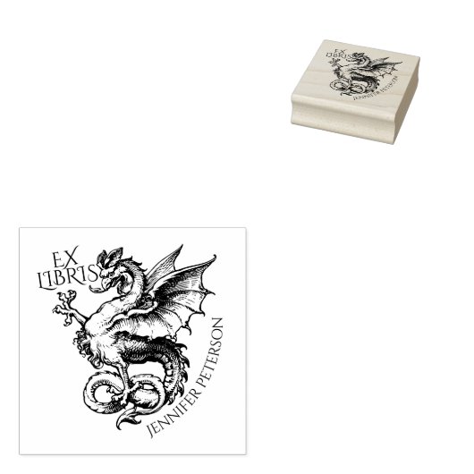 Fantasy-draak Ex Libris Bibliotheekboek Rubberstempel (Gestempeld)