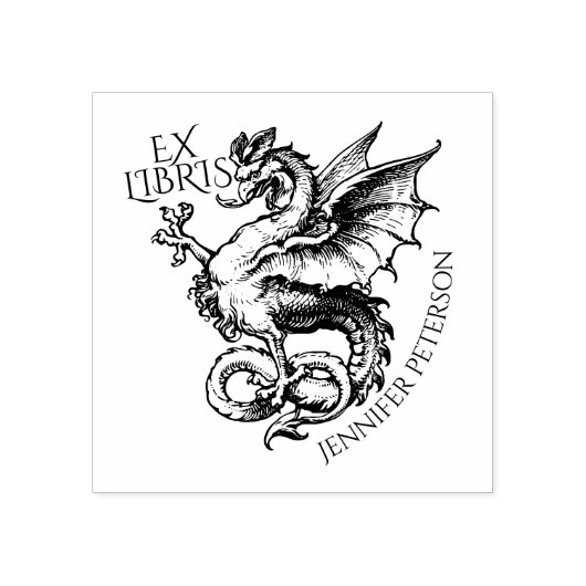 Fantasy-draak Ex Libris Bibliotheekboek Rubberstempel (Afrduk)