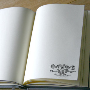 Fantasy Draak Zon en Maan, Vintage Ex Libris Rubberstempel