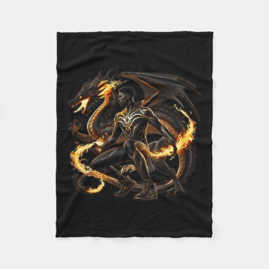 Fantasy Dragon Afro-Amerikaanse Black Man Superher Fleece Deken (Voorkant)