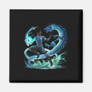 Fantasy Dragon Afro-Amerikaanse Black Man Superher Magneet