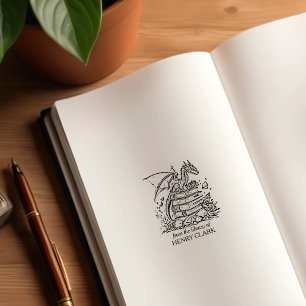 Fantasy Dragon Bookplate Rubberstempel