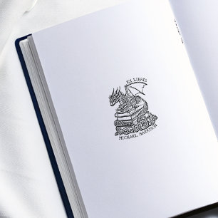 Fantasy Dragon Bookplate Rubberstempel
