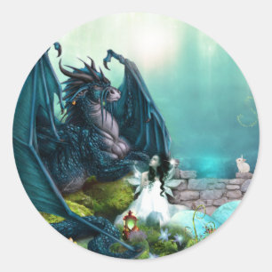 Fantasy Dragon en Fairy Ronde Sticker