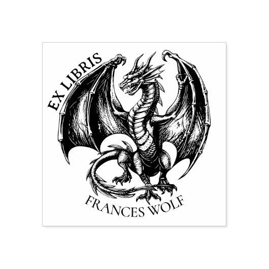 Fantasy Dragon Ex Libris Bibliotheek Boekplaat Rubberstempel (Afrduk)