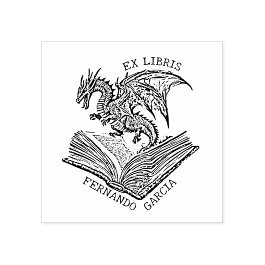 Fantasy Dragon Ex Libris Rubberstempel (Afrduk)