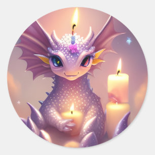 Fantasy Dragon met Verjaardagskaarsen Ronde Sticker