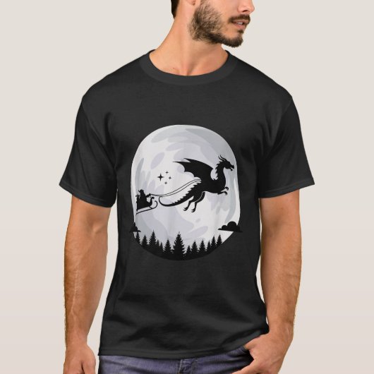 Fantasy Dragon Moon Sleigh, Santa Pulled By Dragon T-shirt (Voorkant)