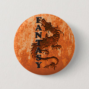 FANTASY dragon on on roest Ronde Button 5,7 Cm