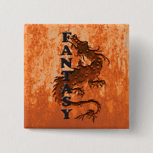FANTASY dragon on on roest Vierkante Button 5,1 Cm (Voorkant)