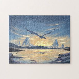 Fantasy dragon over het zee legpuzzel