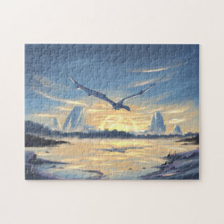 Fantasy dragon over het zee legpuzzel
