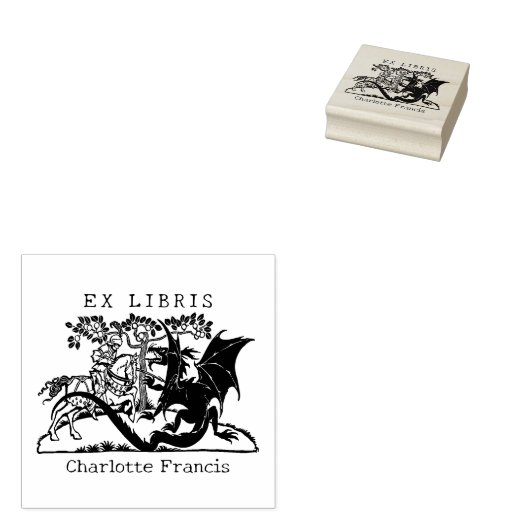 Fantasy Dragon Warrior,  ex libris boek Rubberstempel (Gestempeld)