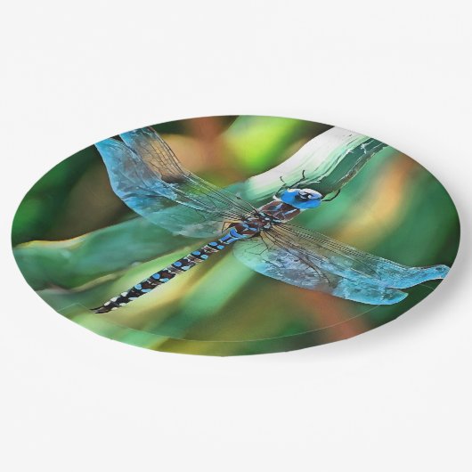 Fantasy Dragonfly in Turquoise en Black Papieren Bordje (Gekanteld)