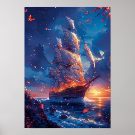 Fantasy Dragonfly Ship Poster (Voorkant)
