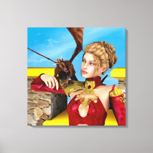 Fantasy Draken Prinses Digitale Kunst Canvas Afdruk