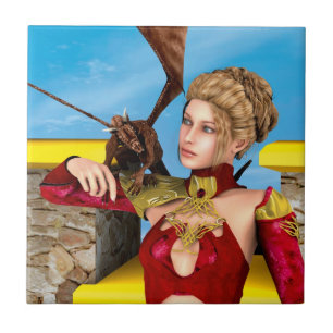 Fantasy Draken Prinses Digitale Kunst Tegeltje