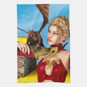 Fantasy Draken Prinses Digitale Kunst Theedoek